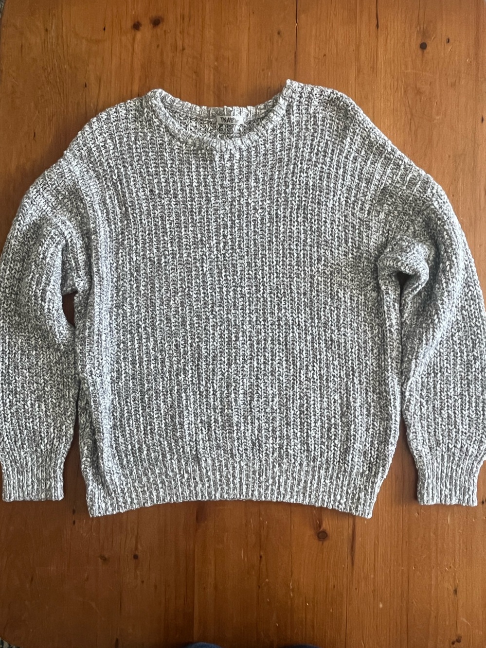 Aritzia TNA Cozy Crewneck Gray and White Marled Knit Cotton Blend Sweater Large